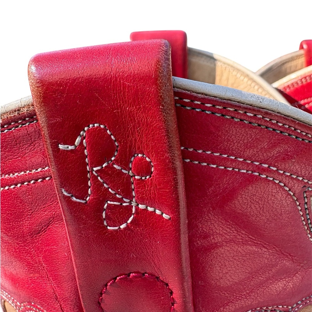 Ralph Lauren Polo Western Cowboy Boots Vintage 1980s  Red Leather Flower Inlay - Picture 4 of 16